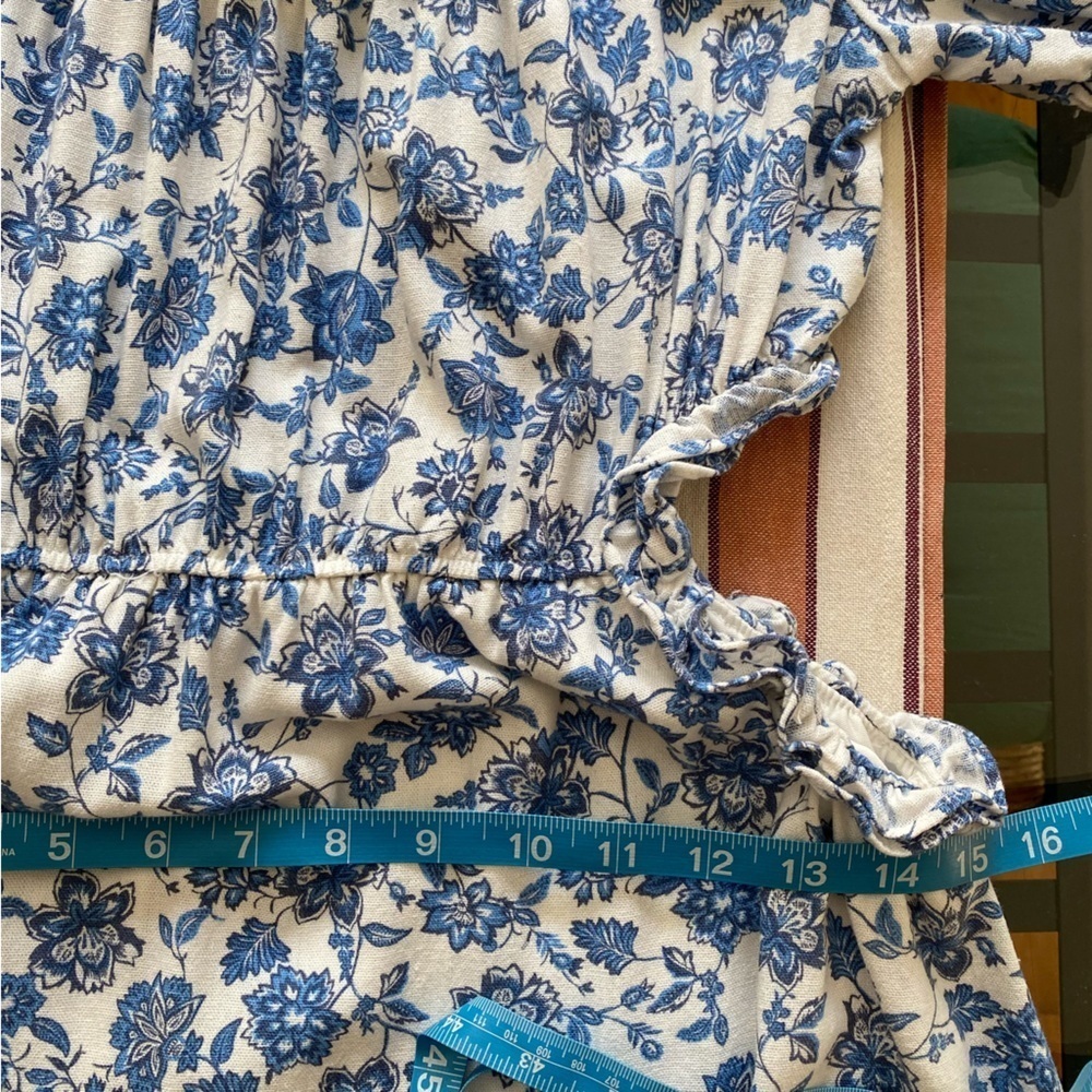 By The River Blue White Porcelain Floral Print Linen Blend Cut Out Midi Dress L - Picture 13 of 16